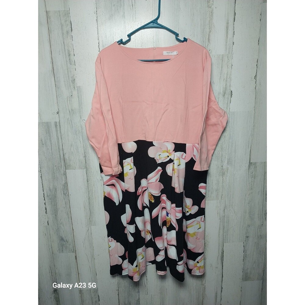 NWT Haute Edition Fit & Flare Knit Dress 1X 3/4 Sleeve Peach Top Floral Skirt